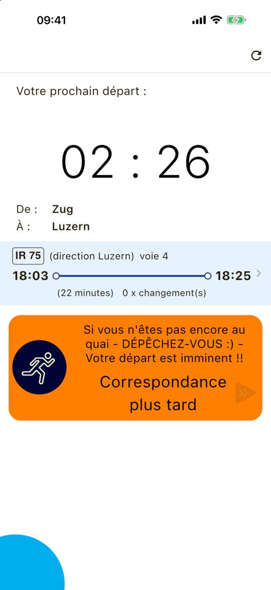 Compte à rebours avec les minutes jusqu'à la prochaine correspondance Zug – Luzern