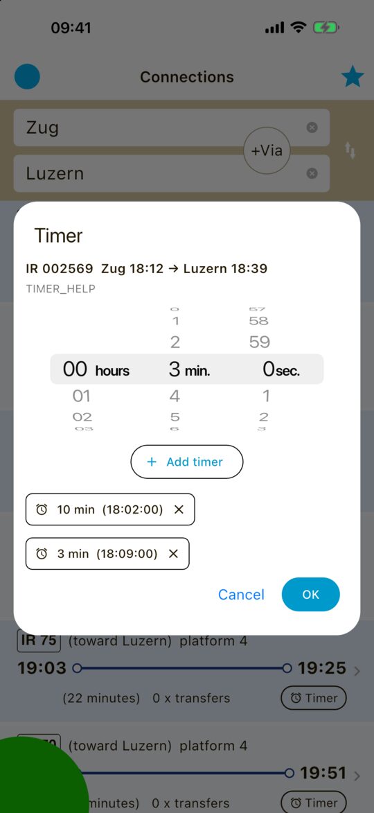 Timer picker with a wheel for hours, minutes and seconds and two timers added