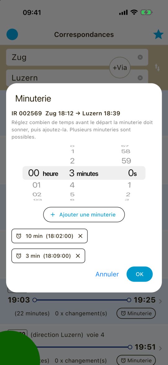 Choix de la minuterie avec roue pour heures, minutes et secondes et deux minuteries ajoutées