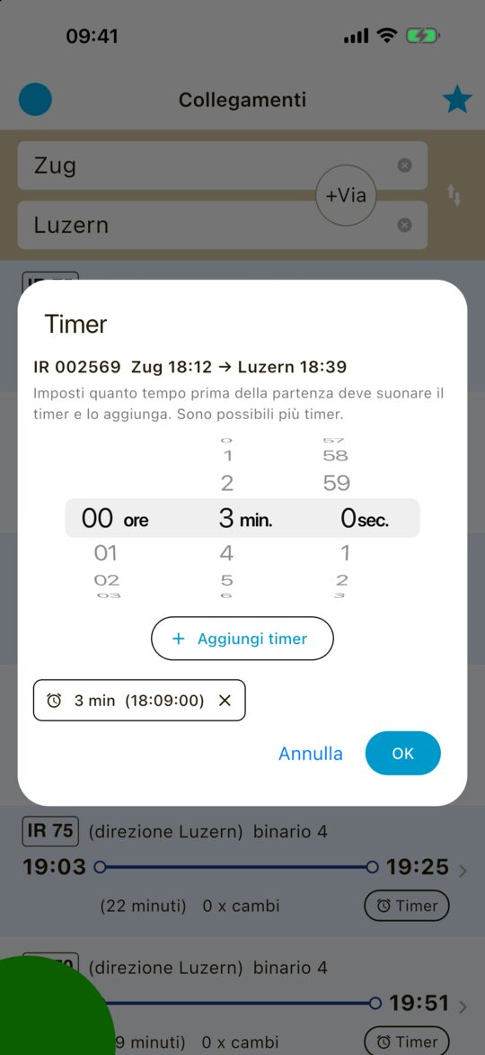 Scelta del timer con ruota per ore, minuti e secondi e due timer aggiunti