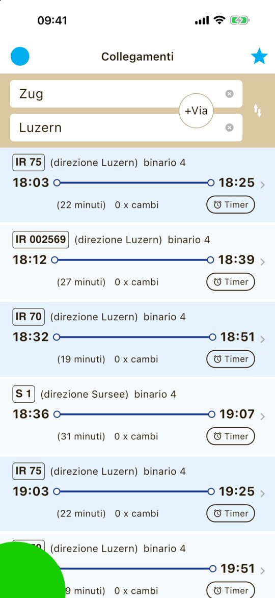 Collegamenti da Zug a Luzern con binario e pulsante timer